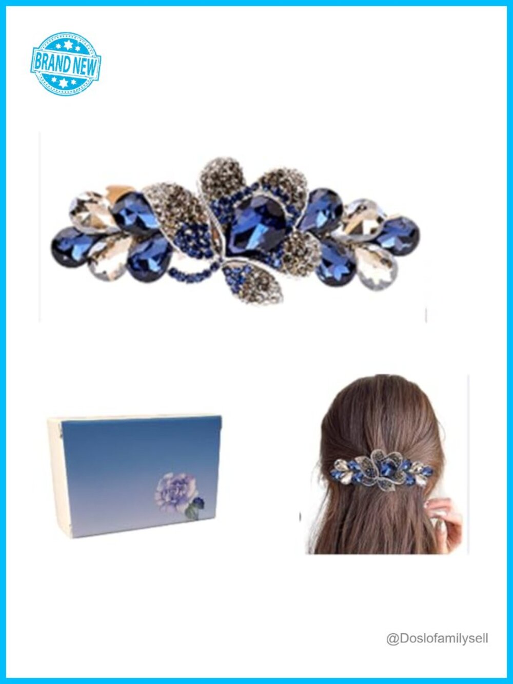 Crystal Flower Hair Clips Rhinestone Charm Metal Spring Clip
